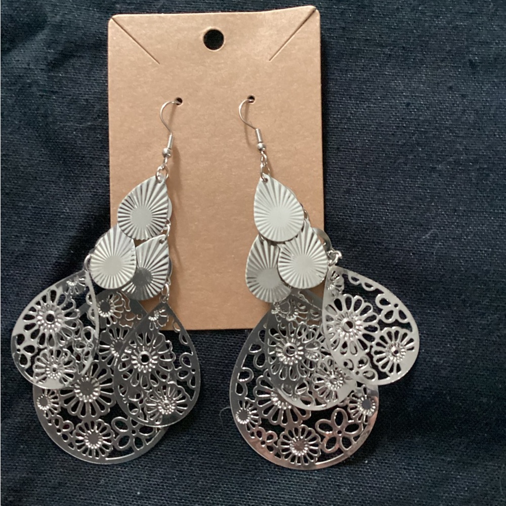 Silver Sunflower Stamped Earrings